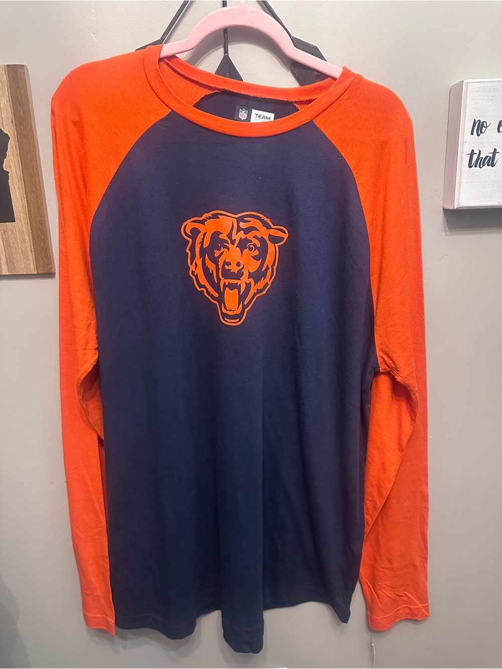 NFL Navy and Orange Long-Sleeve Raglan Tee with Bear Logo